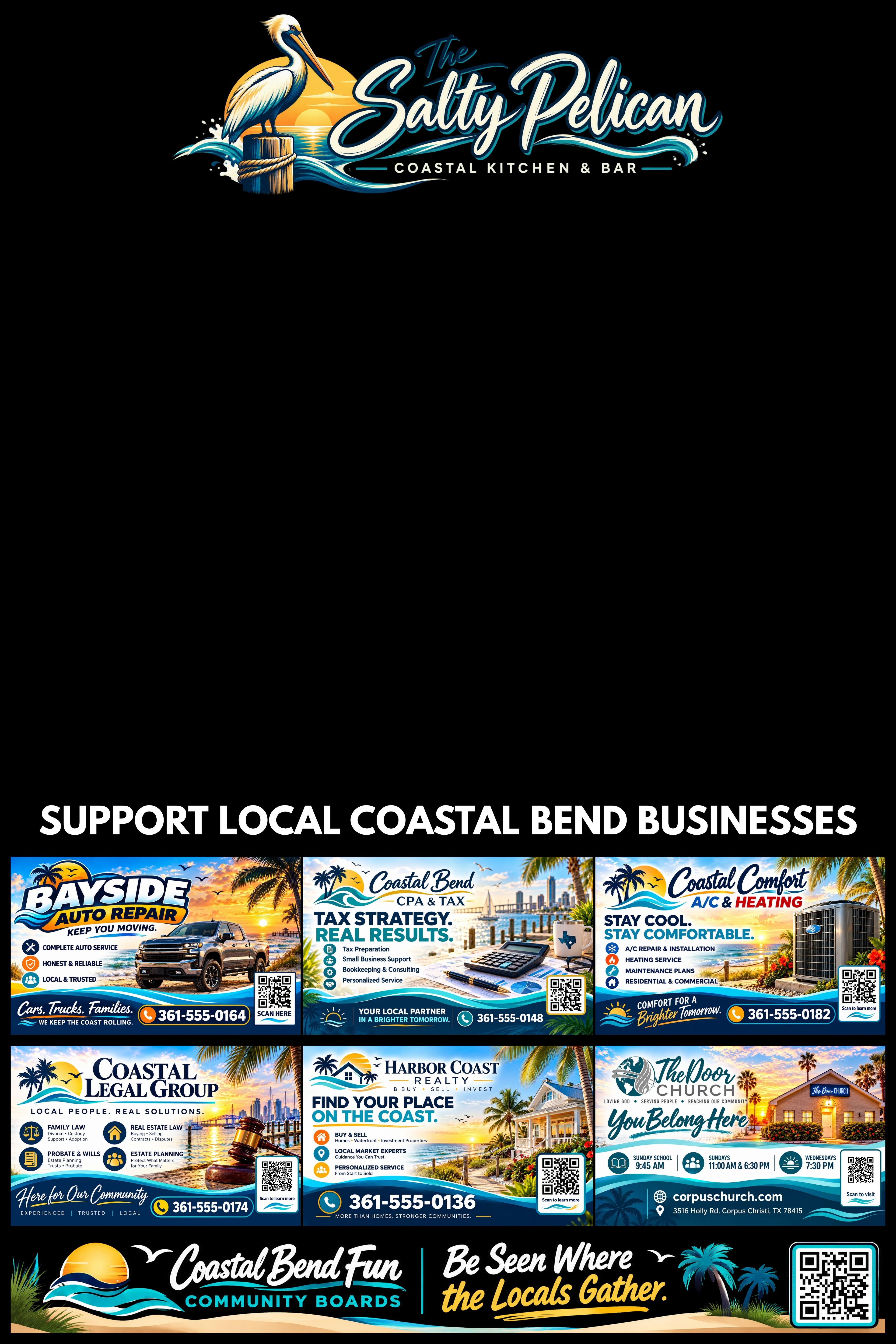 Example Community Board showing the 6 Featured Business Positions, 3 across and 2 rows, below the Host area